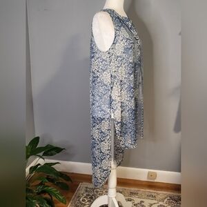 Knox Rose High Low Front Button Boho Blue & White Coverup Tunic - Size M